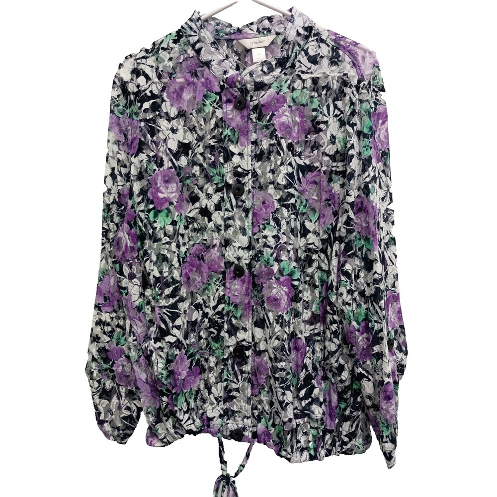 CJ Banks Womens Lace Jacket Sz 1X Purple Floral Sheer Fairy Cottagecore Romantic